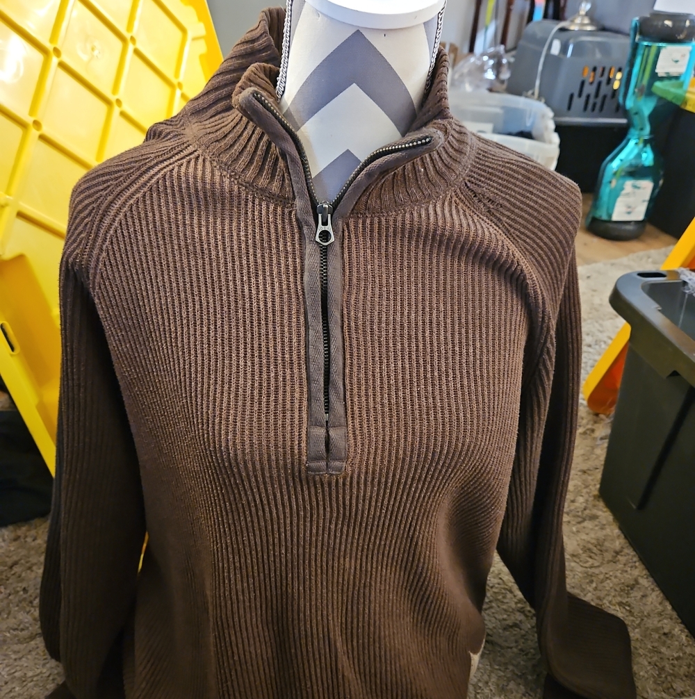 Polo by Ralph Lauren Brown Ribbed Half-Zip Sweater Vintage K8